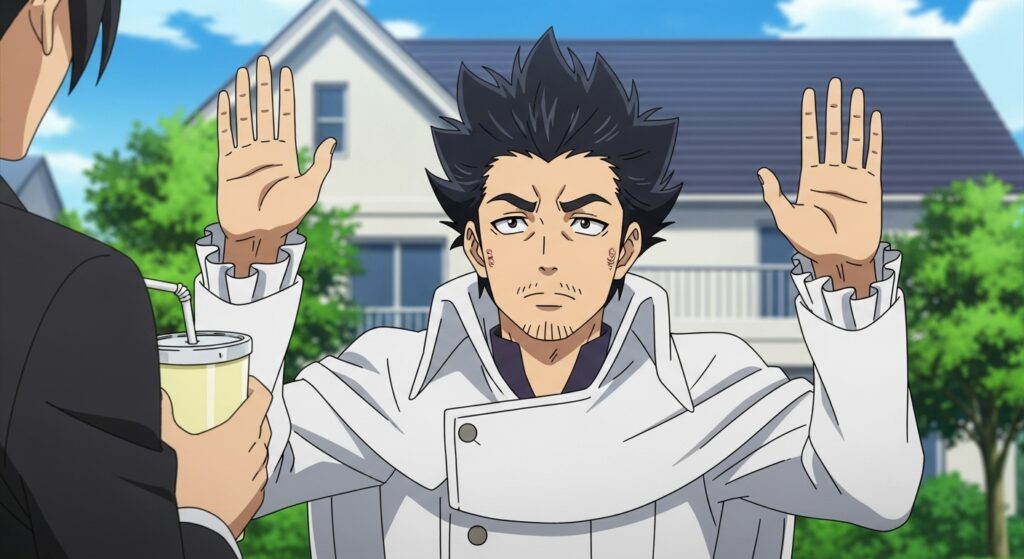 Kafka Hibino surrendering himself in human form at Defense Force HQ