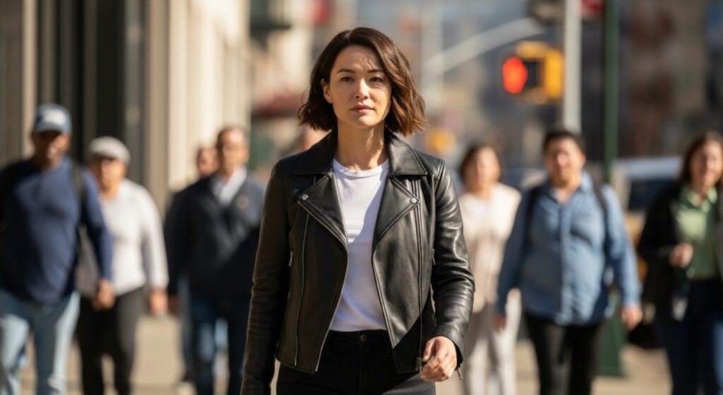 Momo Ayase leading the group in a confident stride.