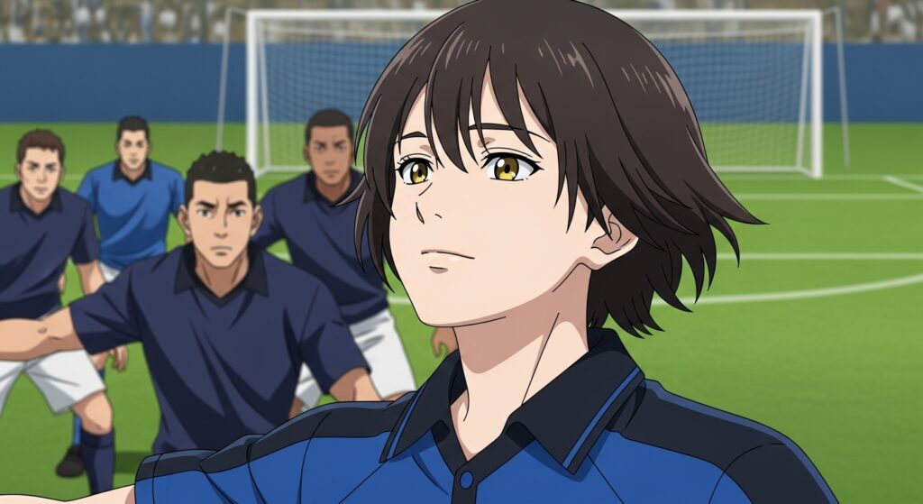 Rin Itoshi effortlessly finishing a goal in Blue Lock.