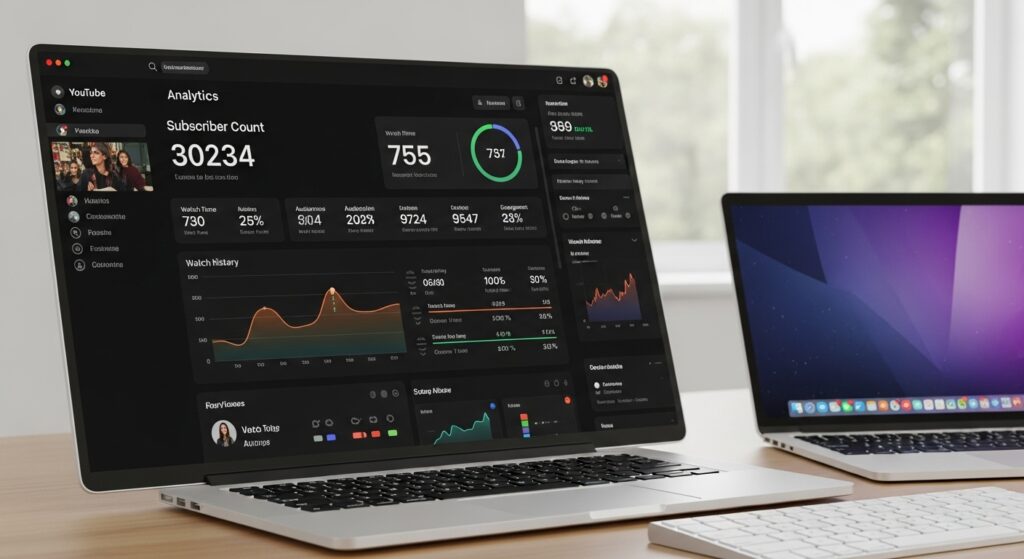 YouTube Creator Studio dashboard displaying channel growth data