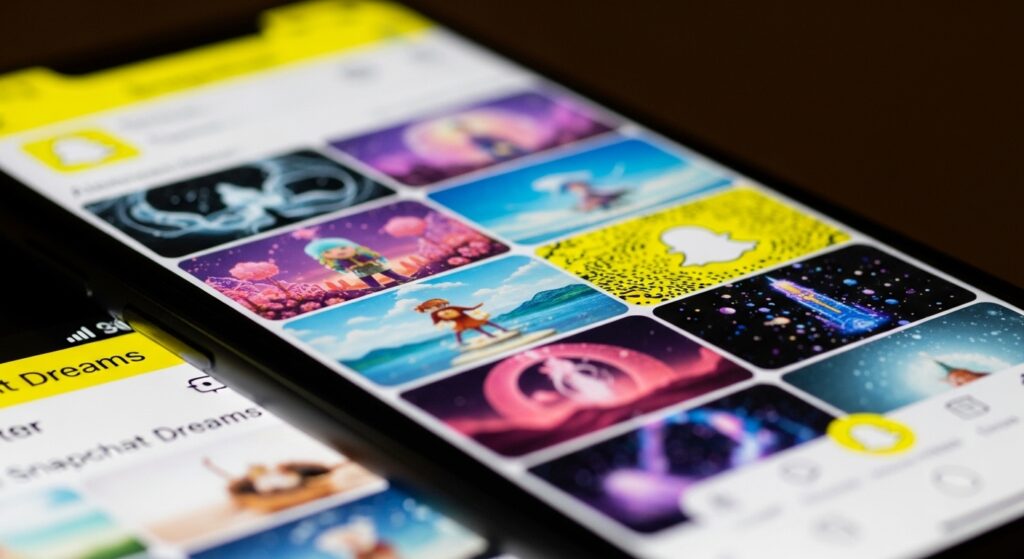 Close-up of Snapchat Dreams AI story on a phone screen.