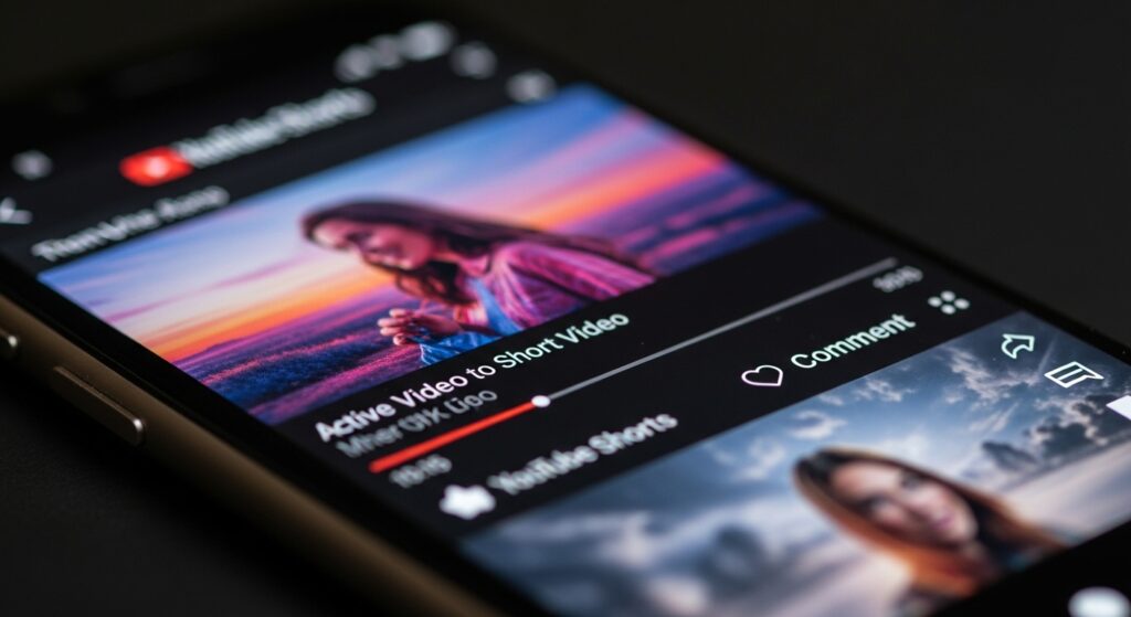 YouTube Shorts interface with visible like, share, and comment icons