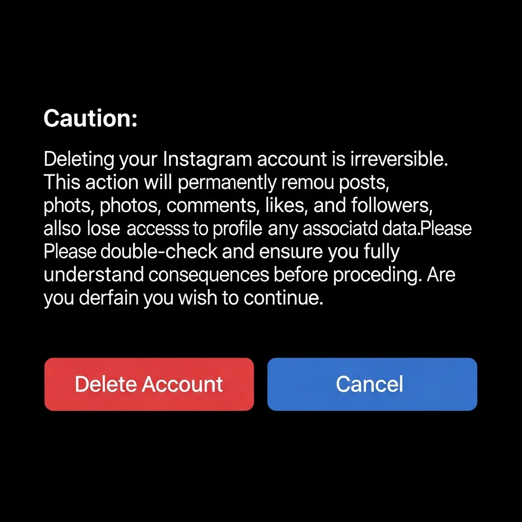 warning message on Instagram before final delete confirmation