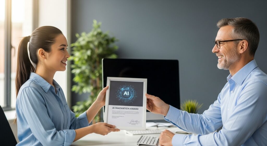 The employee has printed the medical certificate using AI technology and is submitting it to the workplace for further processing.
