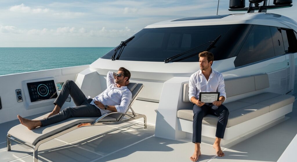  Elon Musk rest on the yacht with contemporary style