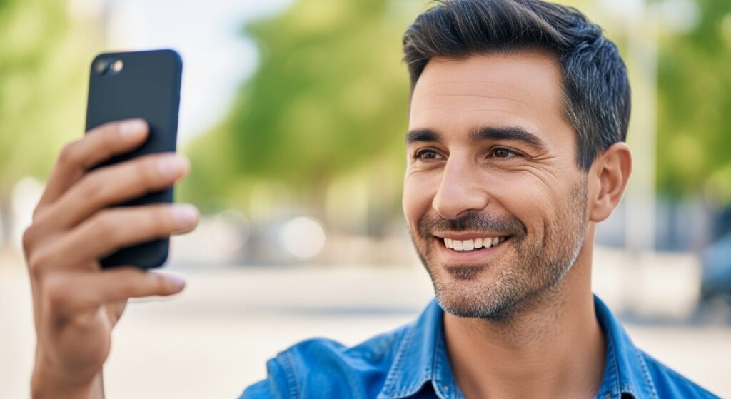 Boy checking his Facebook bio update on phone