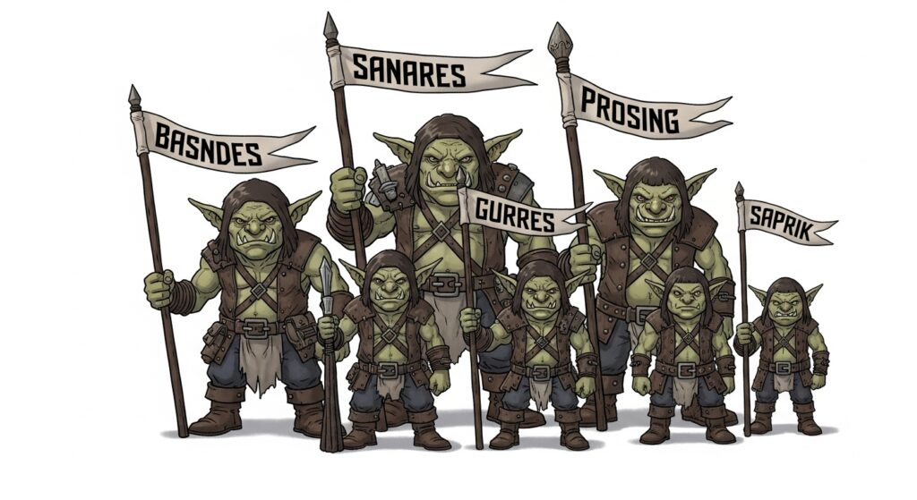 "Goblin family showing off unique goblin names")