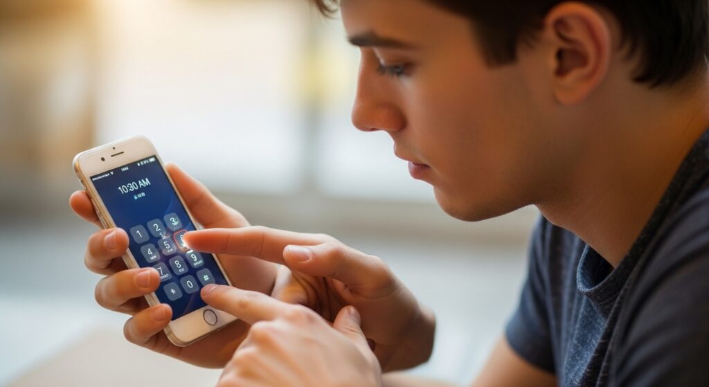 Ufone customer pressing number checking code on phone.