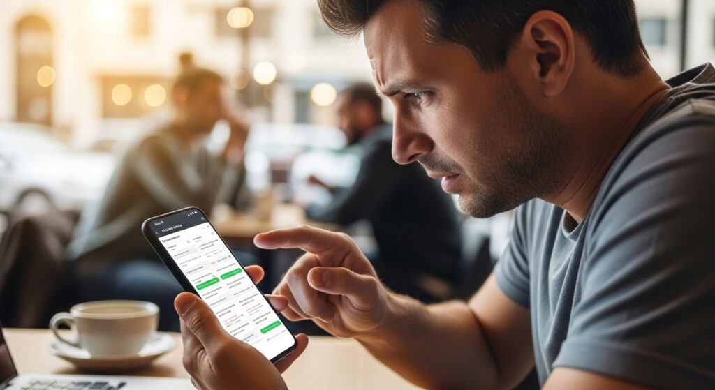Man scrolling mobile screen to choose internet package