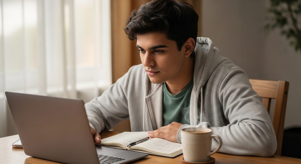  Student exploring online earning apps in Pakistan)