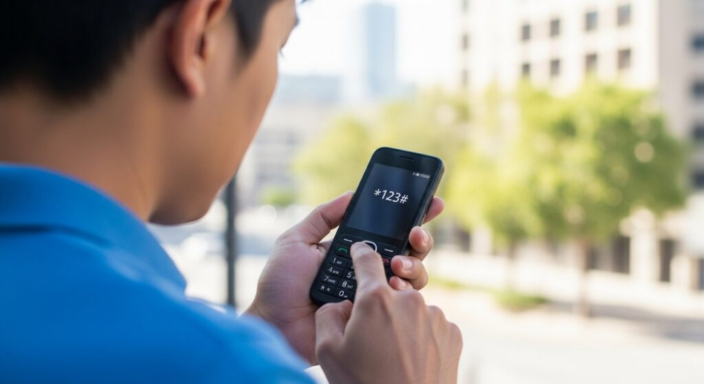 “Dialing Telenor monthly code on phone.”