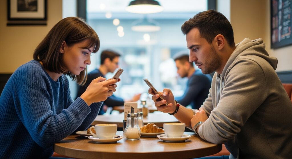 “Friends comparing today my Telenor answers over coffee”)